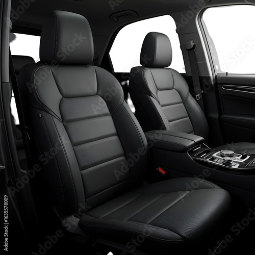 Realistic Photo of Black Leather Car Seats Isolated Against a Transparent Background