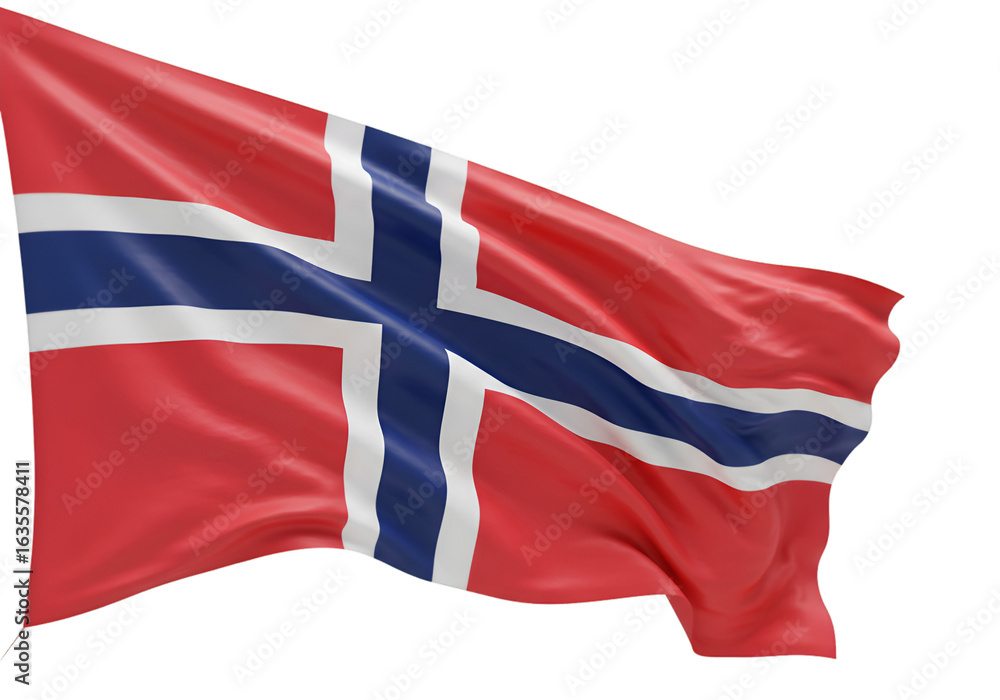 Fototapeta premium Realistic Render of the Norwegian Flag Waving on Isolated Transparent Background