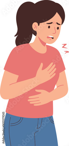 elegant modern detailed professional high quality Cartoon Woman Experiencing Heartburn or Stomach Pain