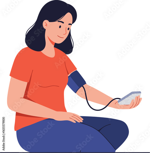 elegant modern detailed professional high quality Woman Taking Her Blood Pressure at Home