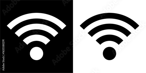Wireless connectivity icon set representing a digital connection with wifi signal symbols in black and white variations
