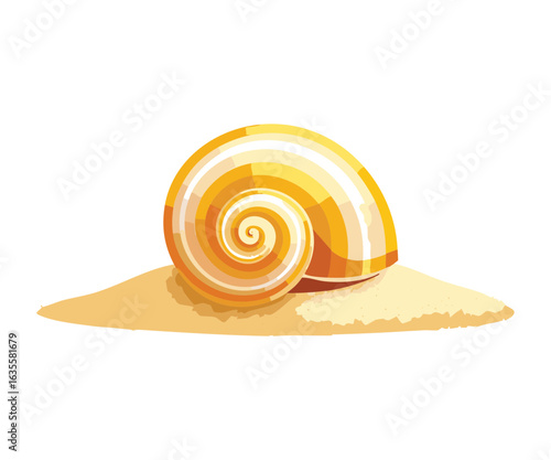 A Small Snail Shell With A Spiral Pattern Lying On Sand