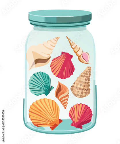 Glass Jar Full of Beautiful Seashells