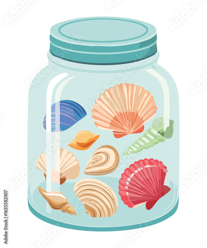 Glass Jar Full of Beautiful Seashells