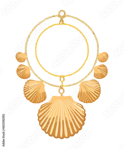 Gold Necklace with Seashell Charms