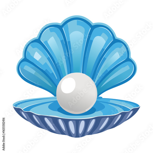 Blue Open Clam Shell with Pearl