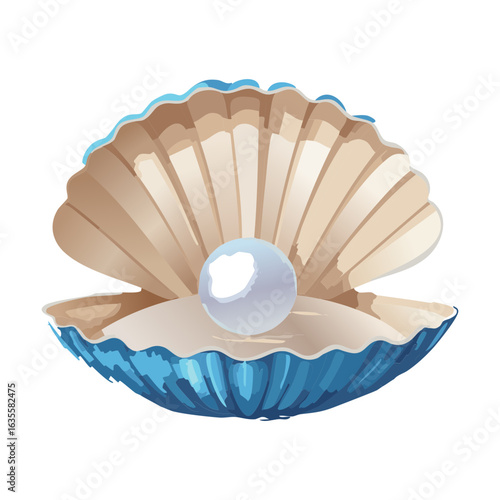 Open Seashell With A Beautiful White Round Pearl Inside