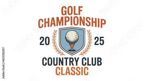 Golf Championship Country Club Classic 2025 Emblem With Golf Ball vector illustration
