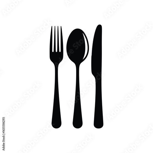 Minimalist Black Silhouette of Cutlery Fork, Spoon, and Knife for Culinary Concepts