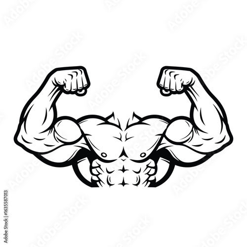 Powerful athlete flexing biceps, a symbol of strength and fitness