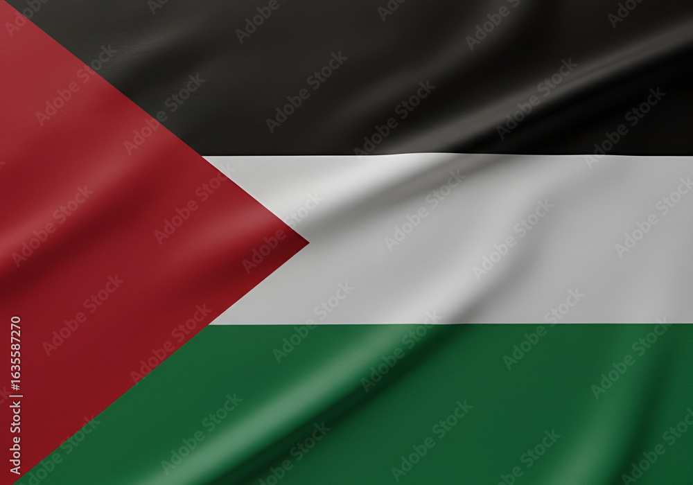 Obraz premium Realistic Image Of Palestine Flag With Wavy Black Red White And Green Colors