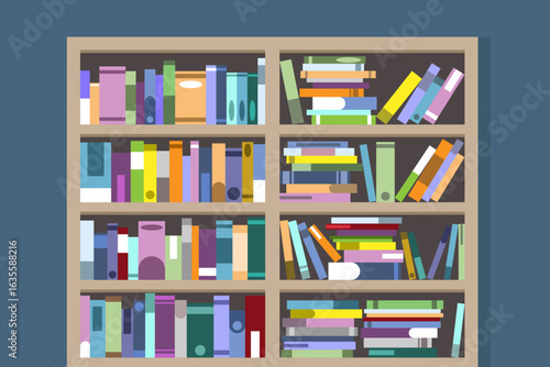 Illustration of 2 bookshelves, one messy and the other neatly arranged