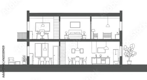 Obraz Architectural section drawing showcasing interior spaces and building structure across multiple levels