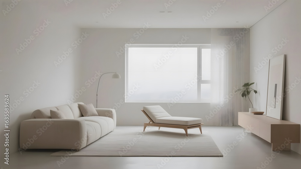 Fototapeta premium Modern minimalist living room with neutral tones and natural light