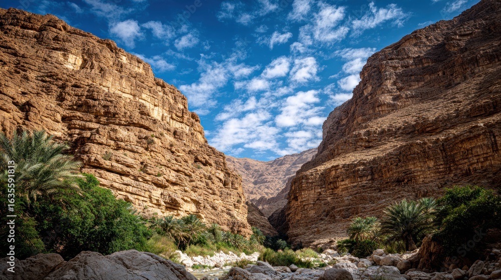 Fototapeta premium Desert canyon with lush vegetation