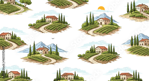 Charming italian countryside scenes with vineyards and villas a delightful visual experience