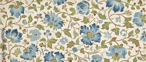 Blue floral vine pattern textile design