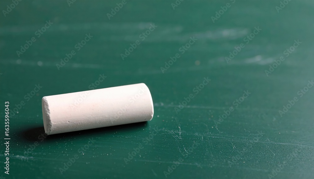 Fototapeta premium Single White Chalk Piece on Green Chalkboard Surface Ready for Teaching or Artwork
