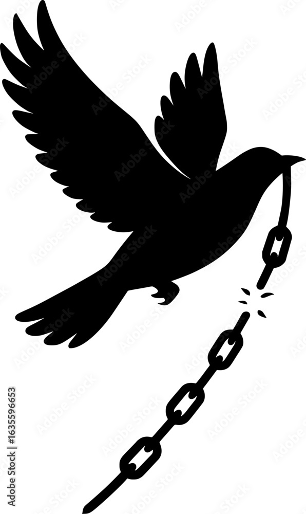Obraz premium Freedom Bird Silhouette with Broken Chain – Liberation Symbol Vector Illustration