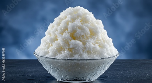 Shaved Ice Dessert in Glass Bowl on Dark Surface