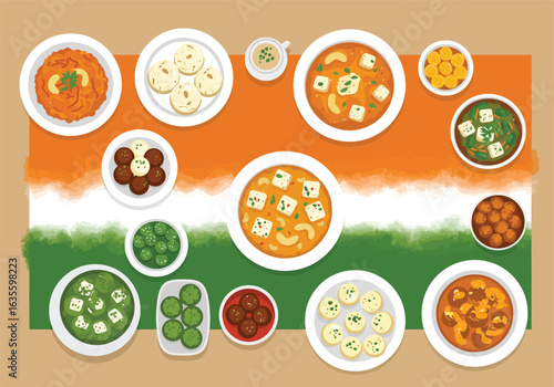 Collection of Indian Dishes: Aromatic Curries Savory Snacks and Sweet Treats.