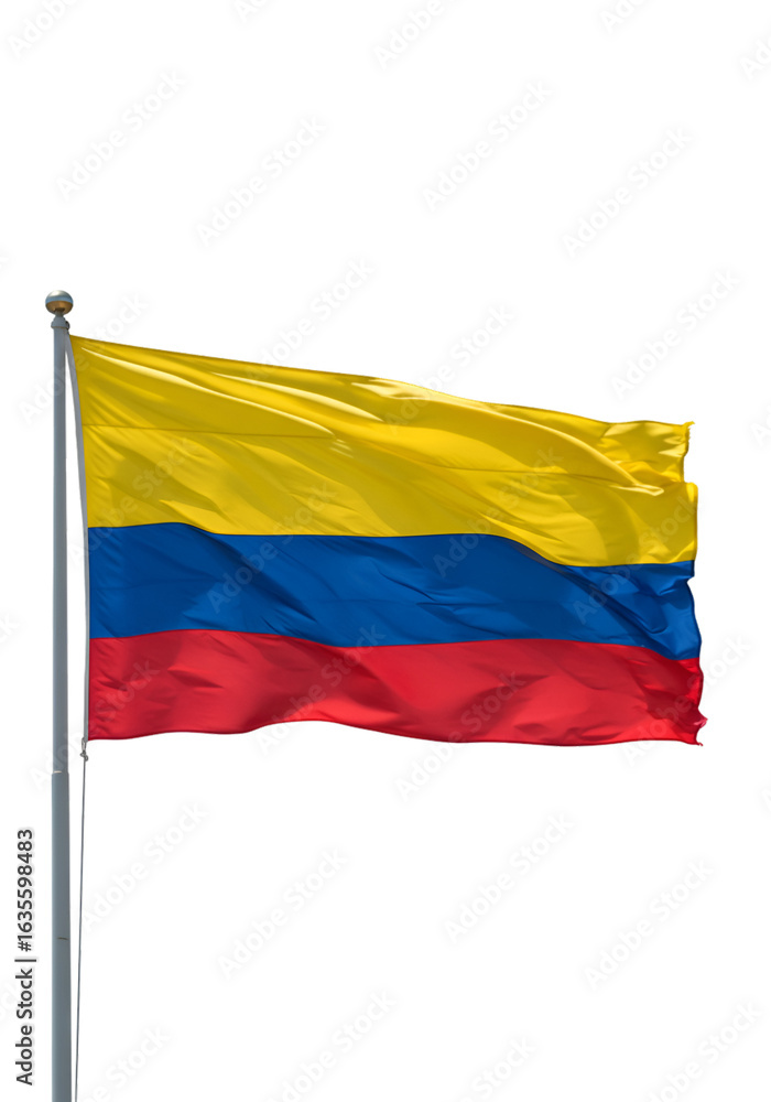 Naklejka premium Waving Colombian Flag on Pole Isolated on Transparent Background Photo