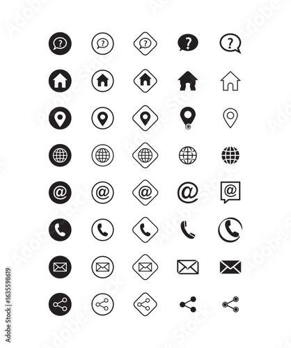 Contact Icons Set for Communication and Navigation