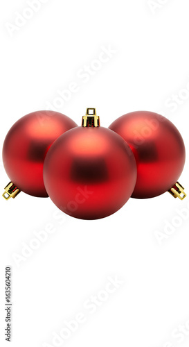 Three Shiny Red Christmas Ornaments Isolated On Transparent Black Background