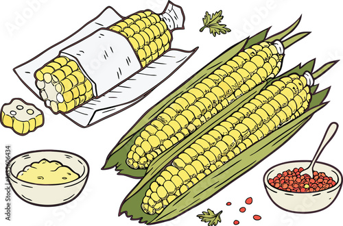 Fresh corn on the cob with butter and seasoning