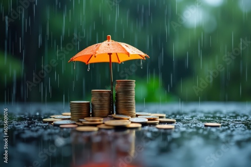 Wallpaper Mural Orange umbrella protects stacked coins from heavy rain Torontodigital.ca