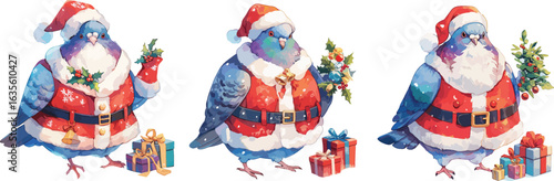 christmas pigeon watercolor clipart