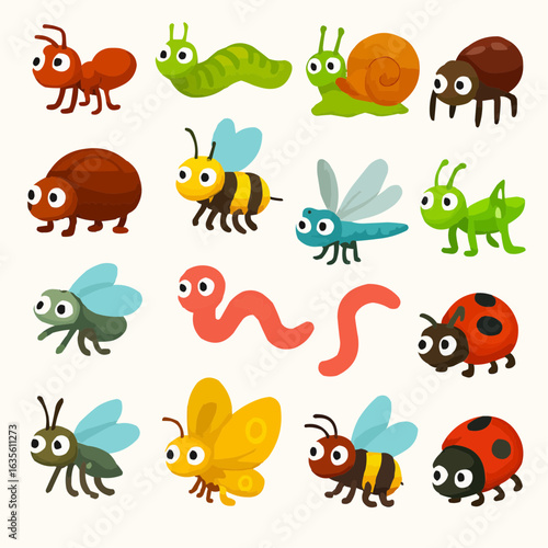 set of cartoon insects