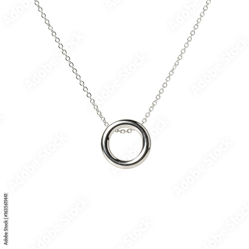 Silver Necklace With Circle Pendant on a Transparent Background Photo