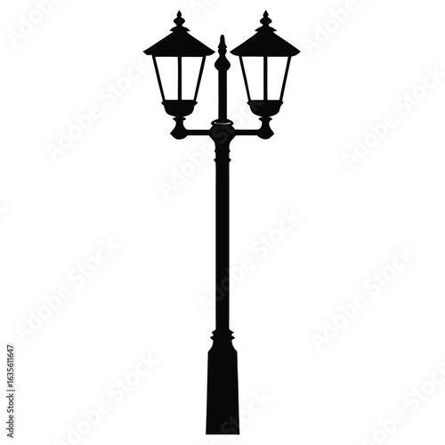 Silhouette of a Double Lantern Street Lamp on White Background Illustration