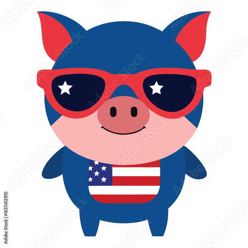 cute piglet mascot with patriotic sunglasses  vect.eps