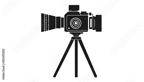 Silhouette of a vintage camera on a tripod