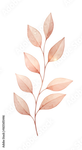 Watercolor Illustration Of A Gold Leaf Branch On Transparent Background