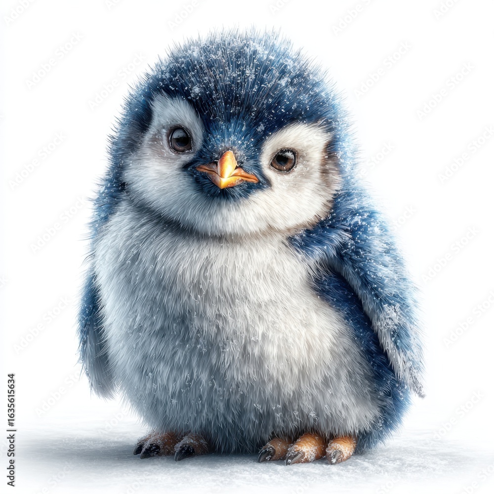 Fototapeta premium Blue Penguin Chick, Cute, White Background