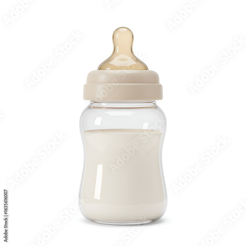 Realistic Photo Of Baby Bottle With Milk On White Background