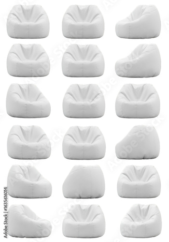 White Beanbag Collection on Transparent Background with Multiple Views Photo