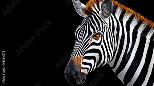 Close-Up Portrait of a Majestic Zebra Against a Black Background in the African Savanna
