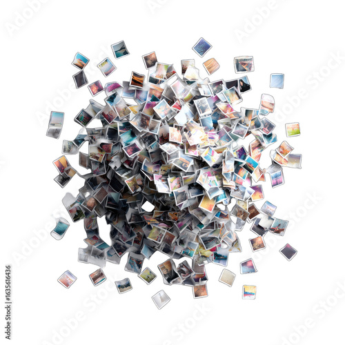 Exploding photo sphere, digital memories, data cloud, online storage