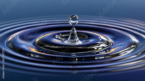Wallpaper Mural Close-Up of a Water Drop Creating Ripples on the Surface of Dark Blue Water Torontodigital.ca