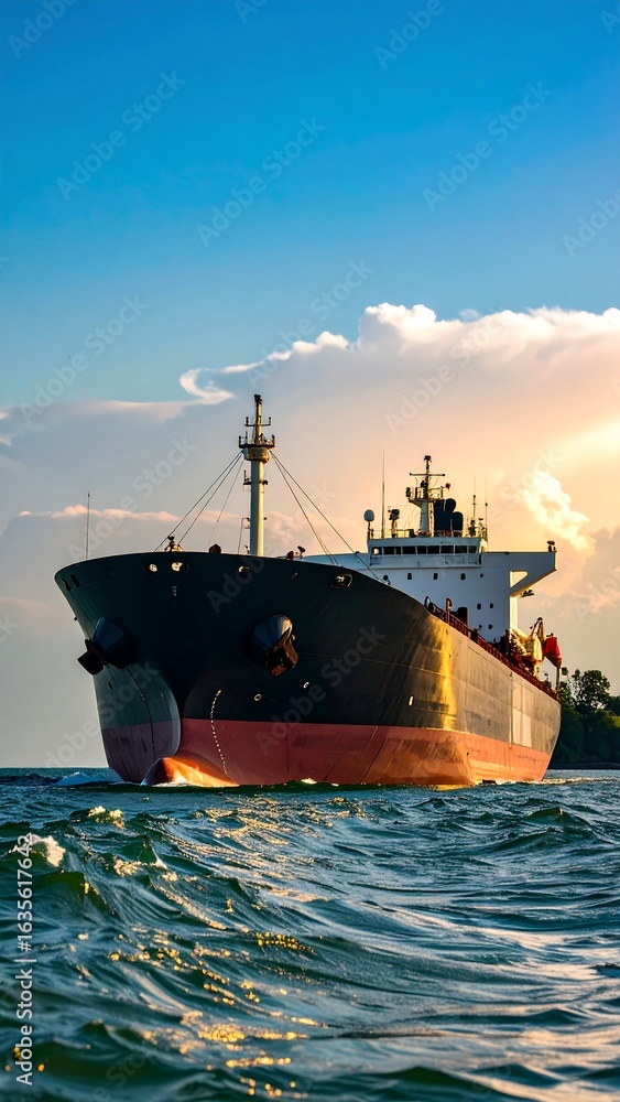 Fototapeta premium Large cargo ship at sunset