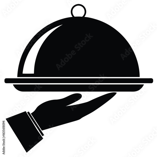 Black Cloche on Hand Silhouette, Restaurant Service Catering Depiction Food