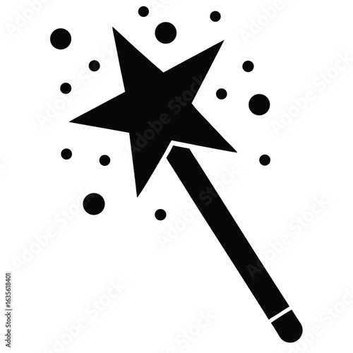 Black Magic Wand Star with Sparkles Isolated on a White Canvas