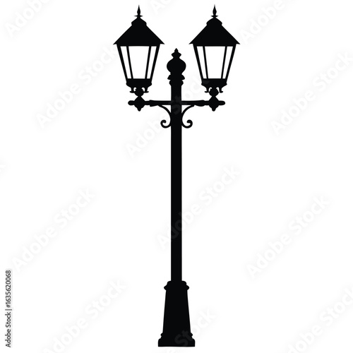 Silhouette of Double Lantern Streetlight Elegant Black and White Illustration
