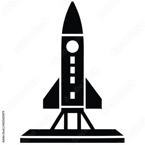 Simple Black Rocket on Launchpad Silhouette Icon Space Exploration Design