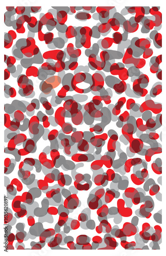 Abstract pattern featuring overlapping red and gray organic shapes on a light background, creating a dynamic and vibrant visual effect.

