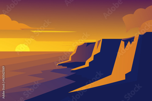 Stylized sunset over coastal cliffs and ocean